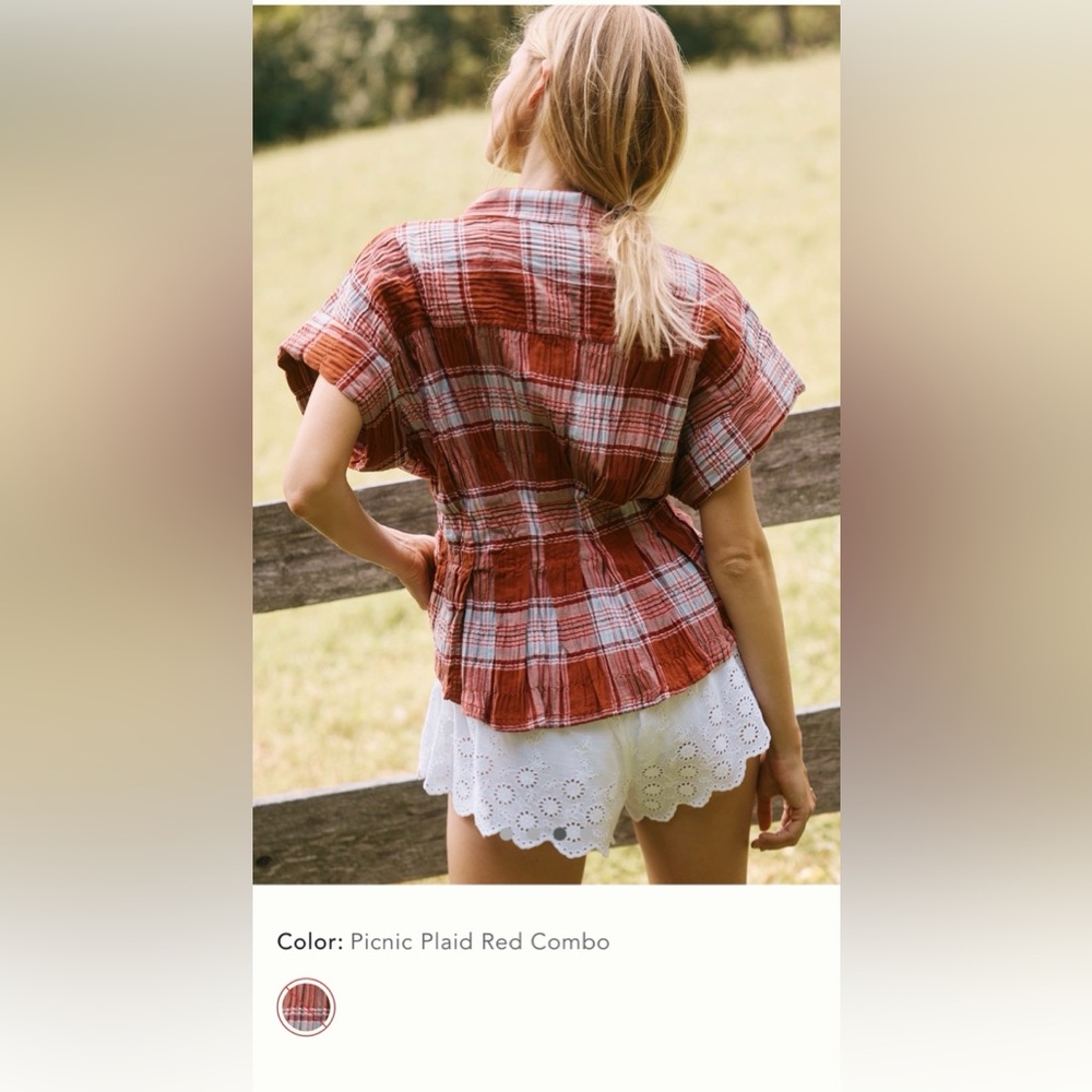 NWT Pilcro Short Sleeve Plaid Top - Medium - Picture 4 of 7